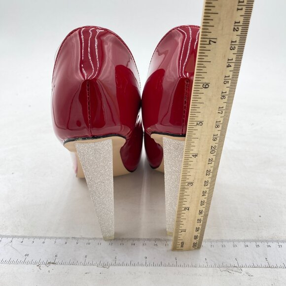 FSJ Red Clear Pointed Toe Shiny High Cone Heel Pumps Classic Party Dress Shoes - Picture 7 of 8